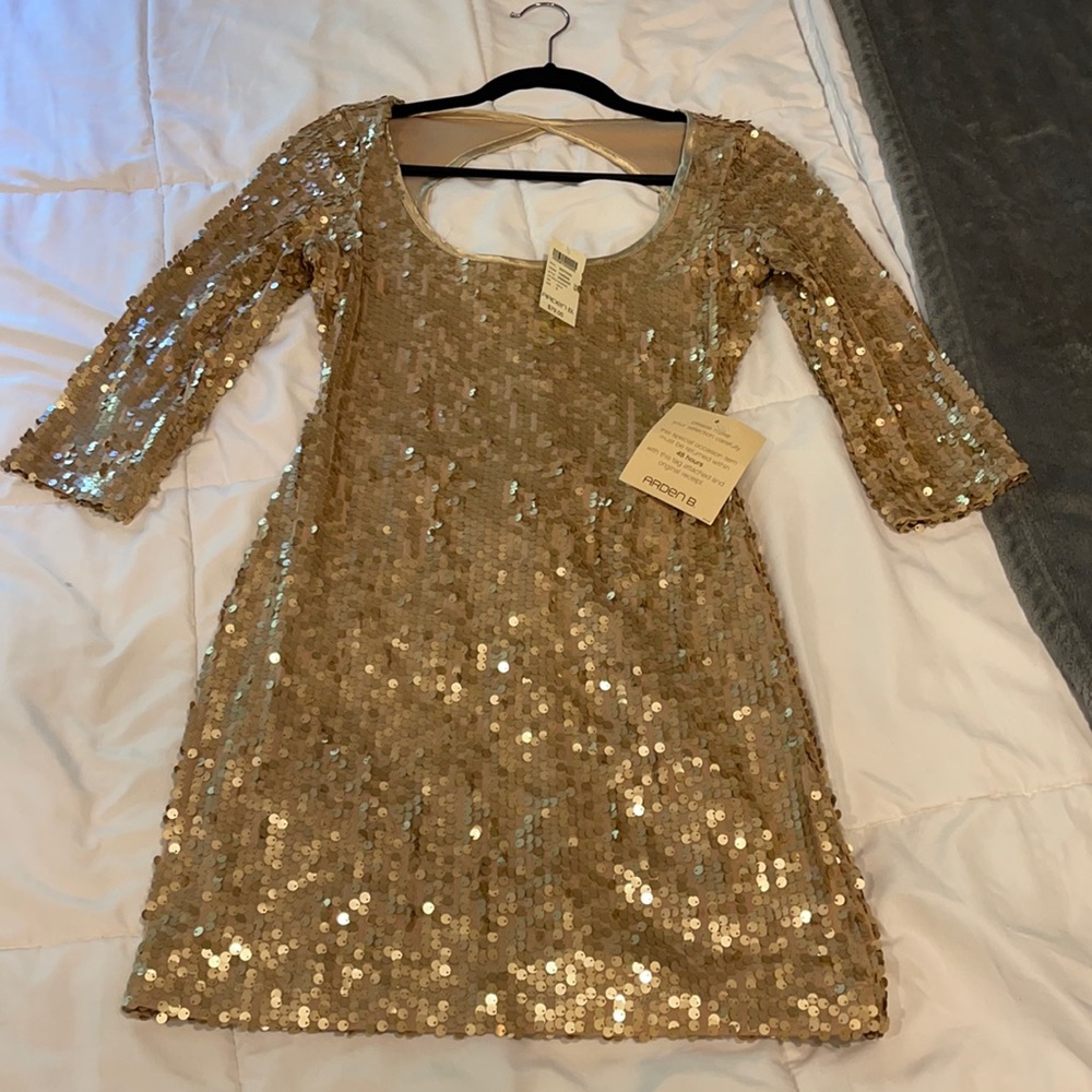 Gold sequin 3/4 sleeve mini dress from Arden B